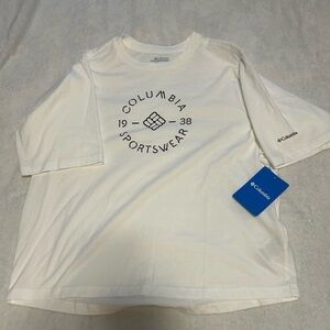 Classic White Columbia T-Shirt with Blue Logo